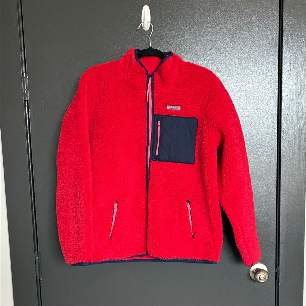 NWT Vineyard Vines Men’s Colorblock Harbor Fleece Jacket Red Velvet Sz M - Picture 2 of 7
